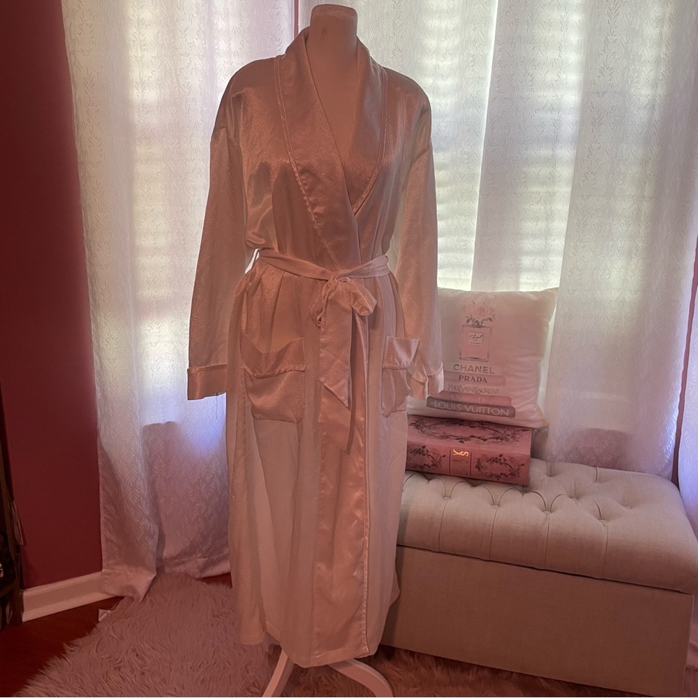 Vintage Victoria's Secret long Dressing Gown Robe M/L white Brocade Lounge